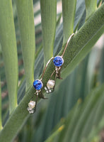 14k gold Art Deco pearl and sapphire earring dangle drops