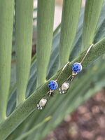 14k gold Art Deco pearl and sapphire earring dangle drops