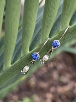 14k gold Art Deco pearl and sapphire earring dangle drops