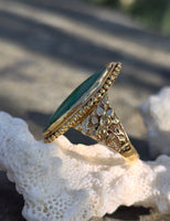 22k gold vintage jade floral ring