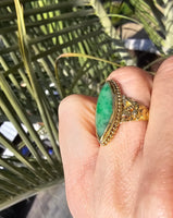 22k gold vintage jade floral ring