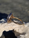 platinum & 18K gold two tone mine cut diamond & ruby c.1910 antique ring