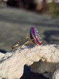 platinum & 18K gold two tone mine cut diamond & ruby c.1910 antique ring