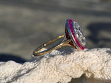 platinum & 18K gold two tone mine cut diamond & ruby c.1910 antique ring