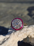 platinum & 18K gold two tone mine cut diamond & ruby c.1910 antique ring