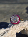 platinum & 18K gold two tone mine cut diamond & ruby c.1910 antique ring