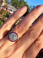 platinum & 18K gold two tone mine cut diamond & ruby c.1910 antique ring