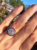 platinum & 18K gold two tone mine cut diamond & ruby c.1910 antique ring