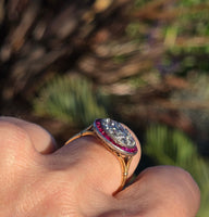 platinum & 18K gold two tone mine cut diamond & ruby c.1910 antique ring