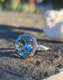 14k white gold aquamarine & diamond estate halo ring