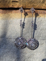 platinum old cut diamond Deco filigree antique dangle earrings