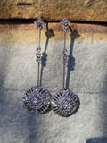platinum old cut diamond Deco filigree antique dangle earrings
