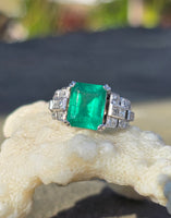 platinum Emerald & Diamond estate Deco ring