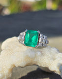 platinum Emerald & Diamond estate Deco ring