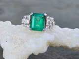platinum Emerald & Diamond estate Deco ring