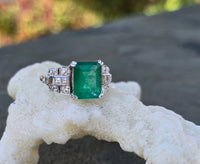 platinum Emerald & Diamond estate Deco ring