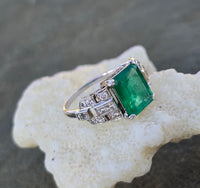 platinum Emerald & Diamond estate Deco ring