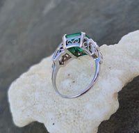 platinum Emerald & Diamond estate Deco ring