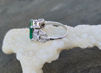 platinum Emerald & Diamond estate Deco ring