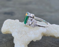 platinum Emerald & Diamond estate Deco ring