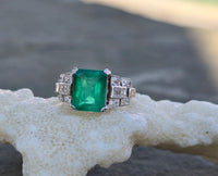 platinum Emerald & Diamond estate Deco ring