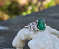 platinum Emerald & Diamond estate Deco ring