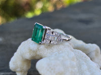 platinum Emerald & Diamond estate Deco ring
