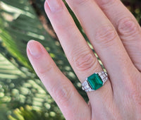 platinum Emerald & Diamond estate Deco ring