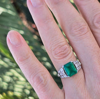platinum Emerald & Diamond estate Deco ring