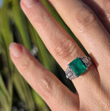 platinum Emerald & Diamond estate Deco ring