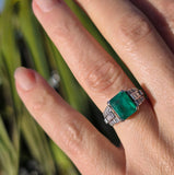 platinum Emerald & Diamond estate Deco ring