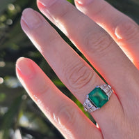 platinum Emerald & Diamond estate Deco ring
