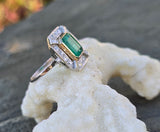 Platinum & 18k gold to tone Emerald & Diamond estate Deco ring