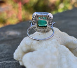 Platinum & 18k gold to tone Emerald & Diamond estate Deco ring