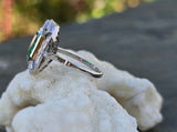 Platinum & 18k gold to tone Emerald & Diamond estate Deco ring