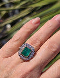 Platinum & 18k gold to tone Emerald & Diamond estate Deco ring