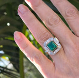 Platinum & 18k gold to tone Emerald & Diamond estate Deco ring