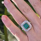 Platinum & 18k gold to tone Emerald & Diamond estate Deco ring