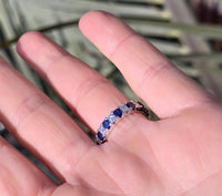 platinum 4mm emerald cut diamond & sapphire stackable eternity wedding band - size 6
