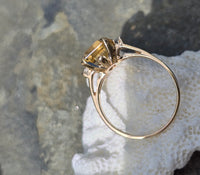 14k gold emerald cut citrine & diamond estate ring