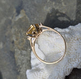 14k gold emerald cut citrine & diamond estate ring