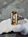 14k gold emerald cut citrine solitaire Deco antique ring