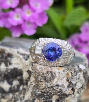 platinum tanzanite and diamond estate ring