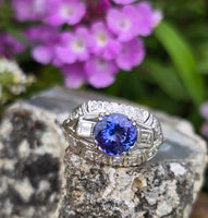 platinum tanzanite and diamond estate ring