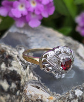 14k gold two tone Art Deco garnet & diamond Ring