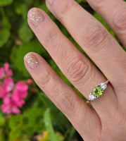 14k gold two tone peridot & diamond 3-stone ring