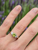 14k gold two tone peridot & diamond 3-stone ring