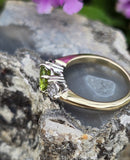 14k gold two tone peridot & diamond 3-stone ring