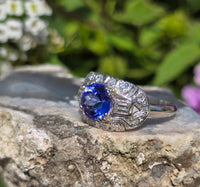 platinum tanzanite and diamond estate ring