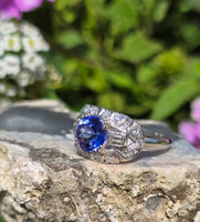 platinum tanzanite and diamond estate ring